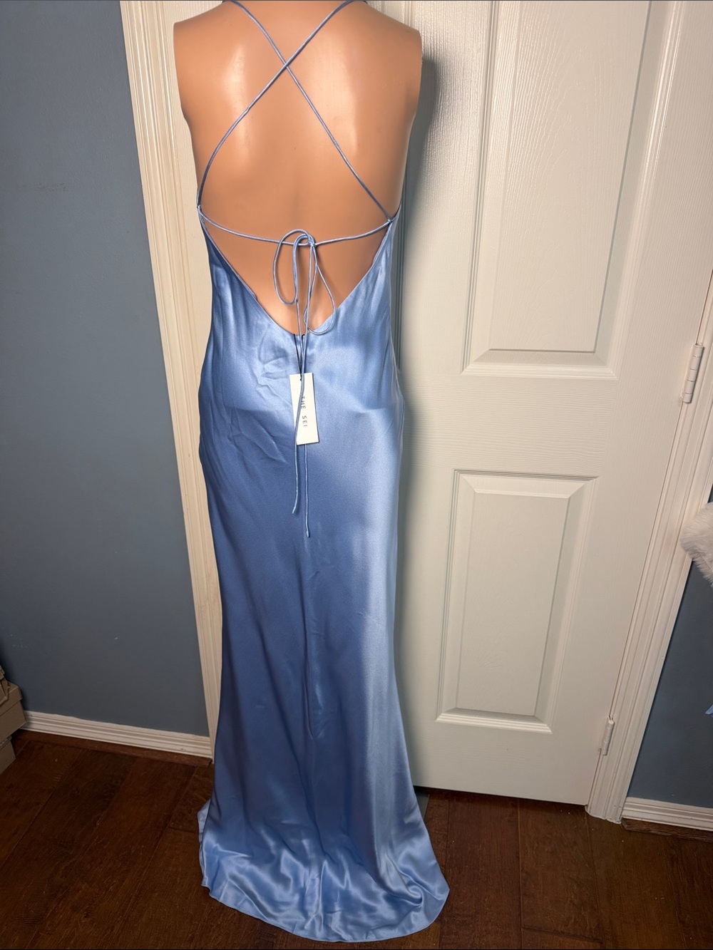 The Sei Bias Slip Dress And Cape in Icy Blue silk maxi gown - Picture 7 of 9